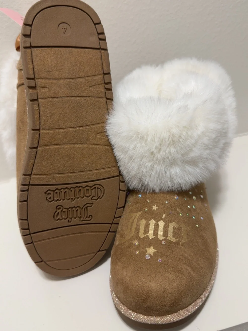 Juicy Couture Kids Tan Boot with White Faux-Fur Cuff